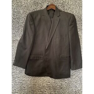 Cricketeer Suit Dark Gray Striped Wool Jacket Pants 2 Piece USA 48 R 46W /